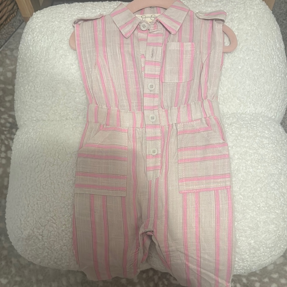 Pink Striped Kids Jumpsuit